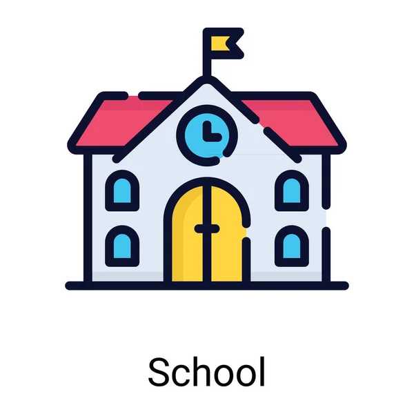 School Building Color Line Icon Isolated White Background — Vetor de Stock