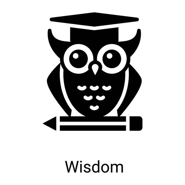 Wisdom Owl Glyph Icon Isolated White Background — Stockvektor