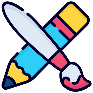 art brush and pencil color line icon isolated on white background