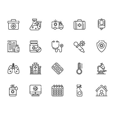 medical and coronavirus outline icon set
