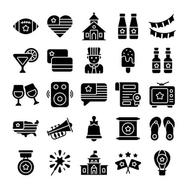 USA day celebration glyph national symbols, isolated on white background, set for independence day 