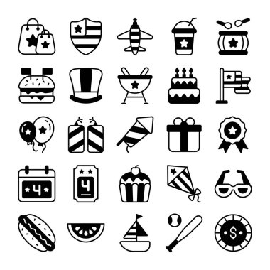 USA day celebration national symbols, isolated on white background, set for independence day 