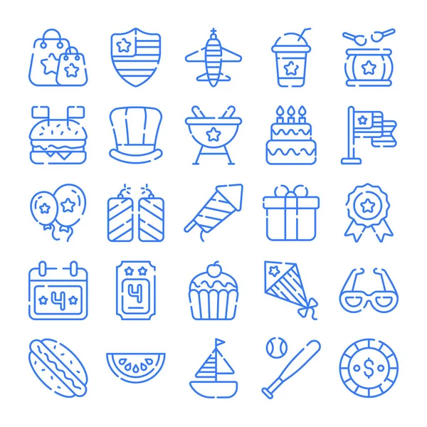 USA day celebration blue line national symbols, isolated on white background, set for independence day 