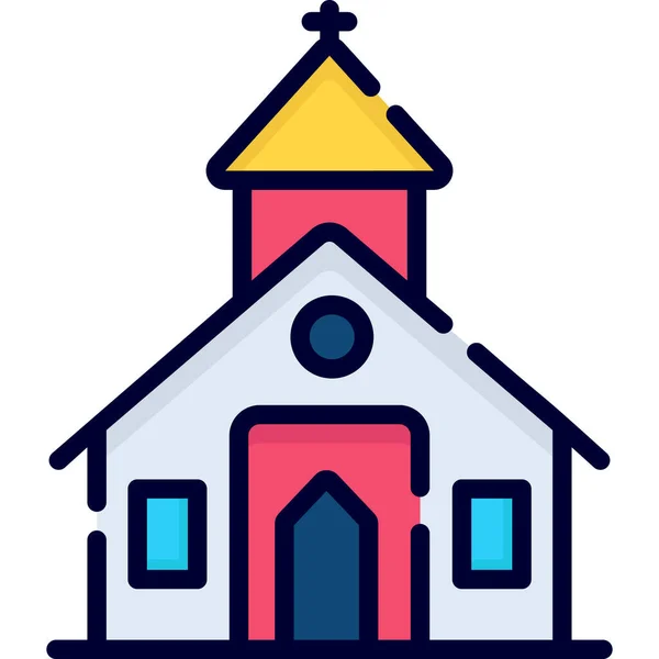 Church Building Color Line Icon Vector Design Usa Independence Day — Image vectorielle