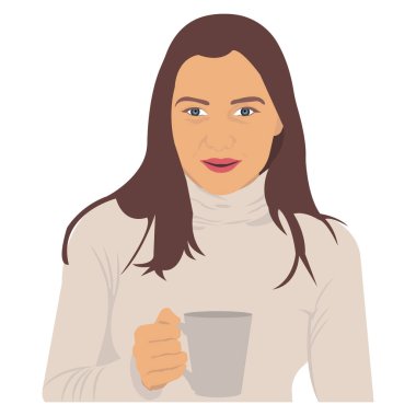 Elinde bir fincan çay vektörü illüstrasyonu tutan modern bir kız.