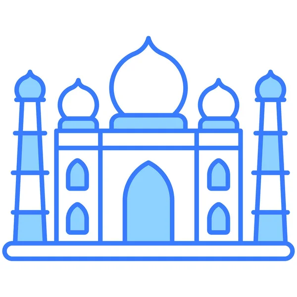 Taj Mahal Modrý Obrys Ikona Izolovaný Vektor Design — Stockový vektor