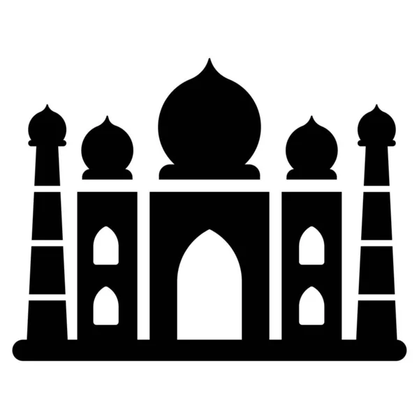 Taj Mahal Černá Ikona Izolované — Stockový vektor