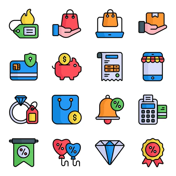 Sale Icon Line Filled Style Design Set Black Friday Shopping — Stockvektor