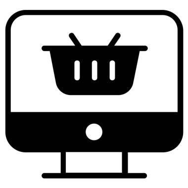 Çevrimiçi alışveriş siyah çizgi simgesi, Kara Cuma kabartma tarzı ya da market alışverişi, dükkan satış ikonu tasarımı.