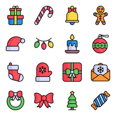 Modern stil Noel ve Yeni Yıl ikonu, izole kış bayramı sembolleri