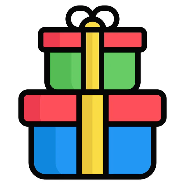 礼物的象征 圣诞节和庆祝活动 颜色轮廓符号集合 可编辑矢量设计 — 图库矢量图片