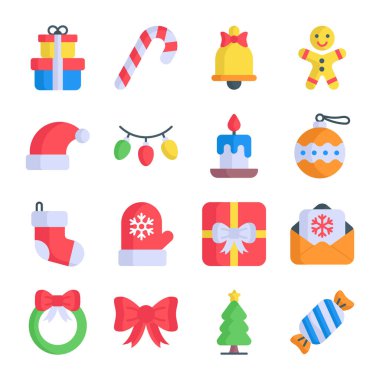 Modern stil Noel ve Yeni Yıl ikonu, izole kış bayramı sembolleri