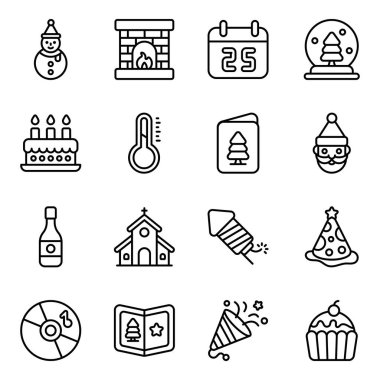 Modern stil Noel ve Yeni Yıl ikonu, izole kış bayramı sembolleri