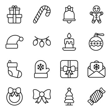 Modern stil Noel ve Yeni Yıl ikonu, izole kış bayramı sembolleri