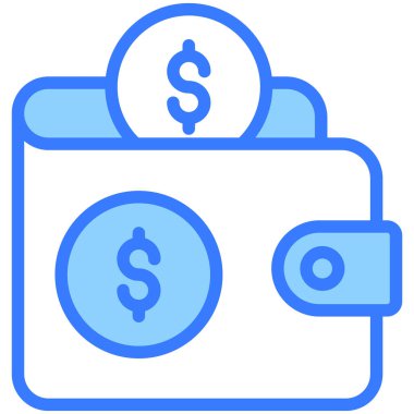 Cüzdan Mavi Taslak simgesi, Alışveriş ve İndirim ikonu.