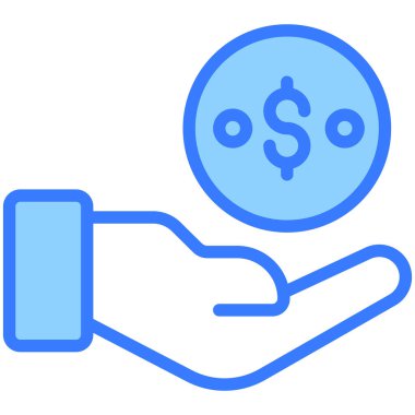 Eldeki dolar Mavi Taslak simgesi, Alışveriş ve İndirim ikonu.