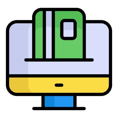 çevrimiçi ödeme rengi ana hatları simgesi, alışveriş ve indirim satış simgesi.