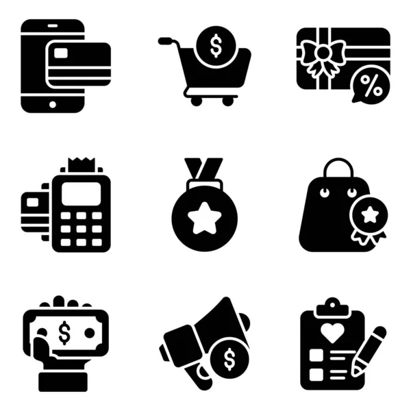 Cyber Monday Icons Set Commerce Shopping Related Vector Glyph Icons — Stock Vector