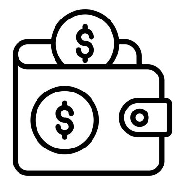 Cüzdan vektör çizgisi simgesi, alışveriş ve indirim satış simgesi.