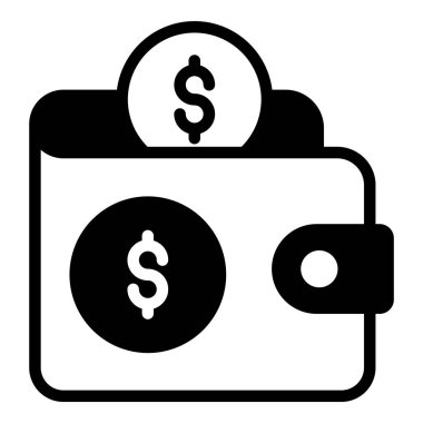 cüzdan vektörü siyah simge, alışveriş ve indirim satış simgesi.