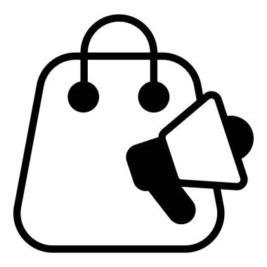 promosyon vektörü siyah simge, alışveriş ve indirim satış simgesi.