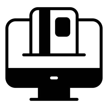 çevrimiçi ödeme vektörü siyah simge, alışveriş ve indirim satış simgesi.