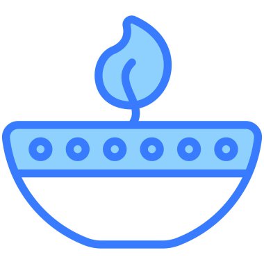 Diya vektörü Mavi dış hat simgesi. Hindu festivali, Hindu kutlama ikonu.