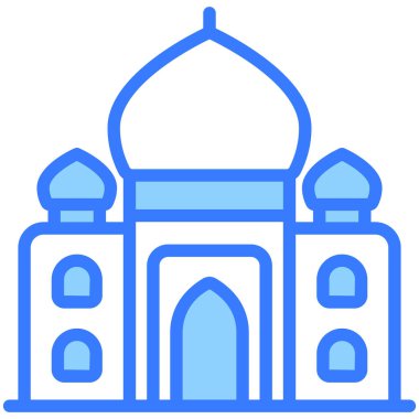 Taç mahal vektörü Blue outline simgesi. Hindu festivali, Hindu kutlama ikonu.