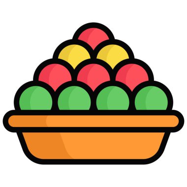 LaDdu çanak taşıyıcı renkli dış hat simgesi. Hindu festivali, Hindu kutlama ikonu,