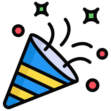 konfeti vektörü renkli dış hat simgesi. Hindu festivali, Hindu kutlama ikonu,