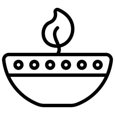 Diya vektör ana hatları simgesi. Hindu festivali, Hindu kutlama ikonu,