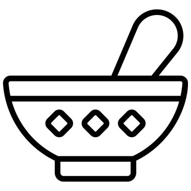 Çorba kasesi vektör ana hatları simgesi. Hindu festivali, Hindu kutlama ikonu,