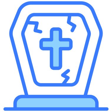 Katolik mezar vektörü mavi dış hat simgesi.