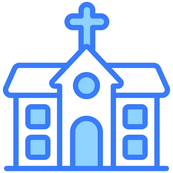 Ikona Kostelní Budovy Vektorově Modrý Obrys — Stockový vektor