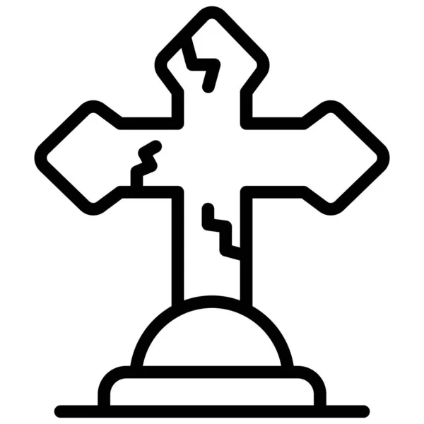 Catholic Cross Vector Line Icon — Stock Vector