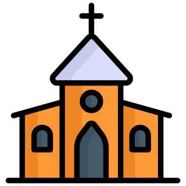 Kilise vektör ana hatları renkli ikon. Modern renkli taslak semboller. Geleneksel elementlerin koleksiyonu.