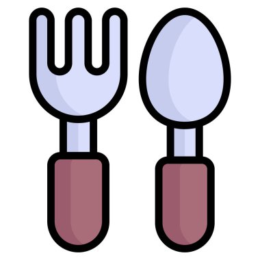 kaşık vektör çizgisi renkli simge. Modern renkli taslak semboller. Geleneksel elementlerin koleksiyonu.