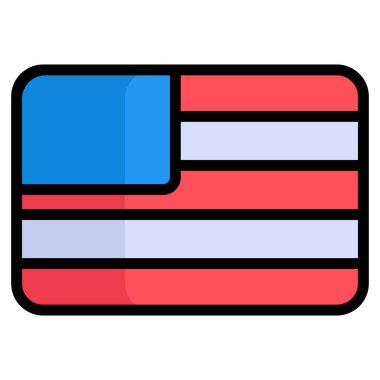 ABD bayrak vektör ana hatları renkli simge. Modern renkli taslak semboller. Geleneksel elementlerin koleksiyonu.