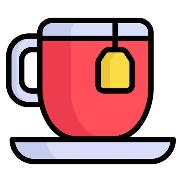 Çay Fincanı Vektör Ana Hatları Renkli Ikon Modern Renkli Taslak — Stok Vektör