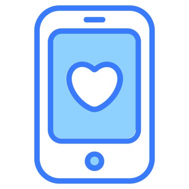 aşk cep telefonu, cep telefonu simgesi, basit tasarım mavi çizgi simgesi.