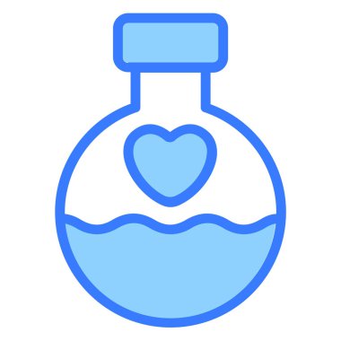 Aşk iksiri, şişe simgesi, basit tasarım mavi çizgi simgesi.