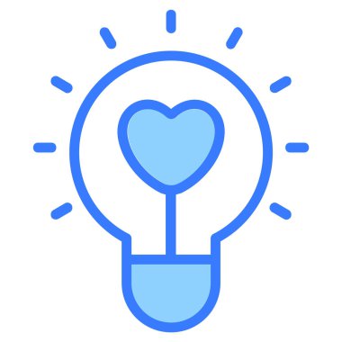 Ampul, fikir Aşk Simgesi, basit tasarım mavi çizgi simgesi.