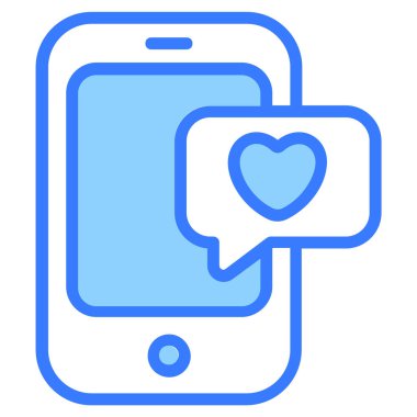 aşk cep telefonu, cep telefonu simgesi, basit tasarım mavi çizgi simgesi.