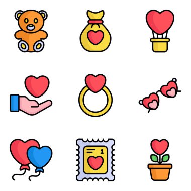 Sevgililer günü renkli çizgi simgeleri seti, modern vektör pürüzsüz biçimi, web veya mobil uygulamalar için kullanılır  