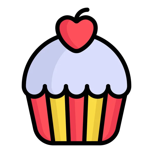 Cupcake Icône Ligne Couleur Gâteau Crème — Image vectorielle