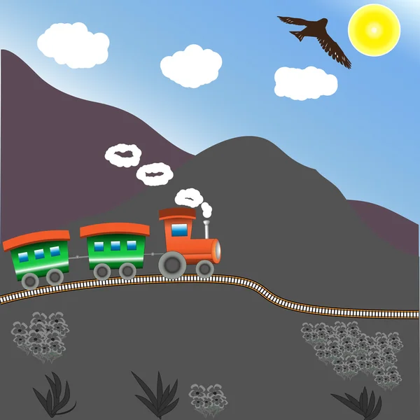 Train in the mountains — Stock Vector