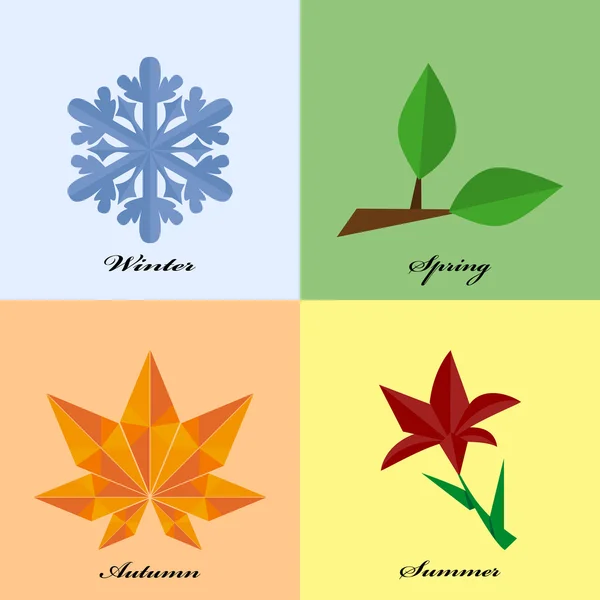 Four seasons icon symbol in origami style — Stock Vector