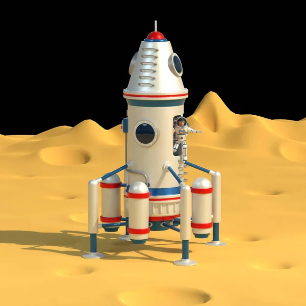 Lander espacial com astronauta na superfície da lua — Fotografia de Stock