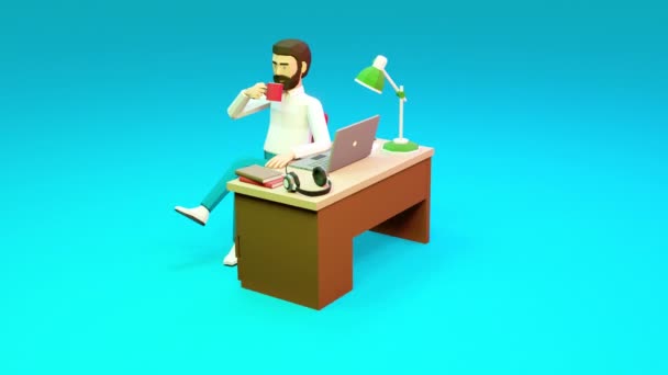 Arbeitstag-Programmierer mit Laptop - Low Poly Animation — Stockvideo