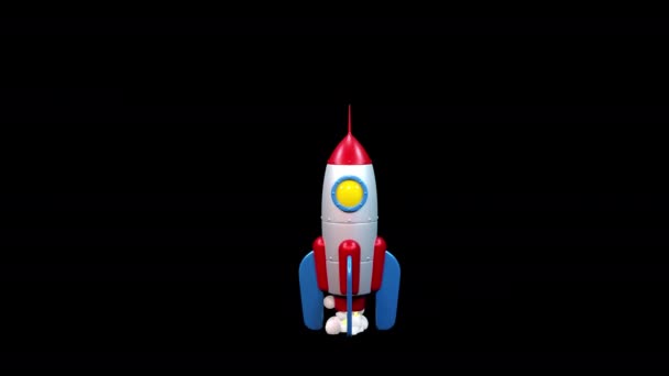 3d lanzamiento de cohetes de dibujos animados con nube de humo — Vídeos de Stock